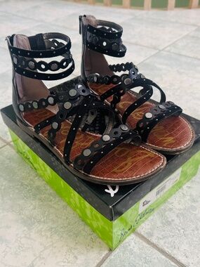 Sam Edelman - Preloved Black Leather Sandals, Size 10
